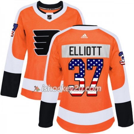 Dame NHL Philadelphia Flyers Trøje Brian Elliott 37 Adidas 2017-2018 Orange USA Flag Fashion Authentic